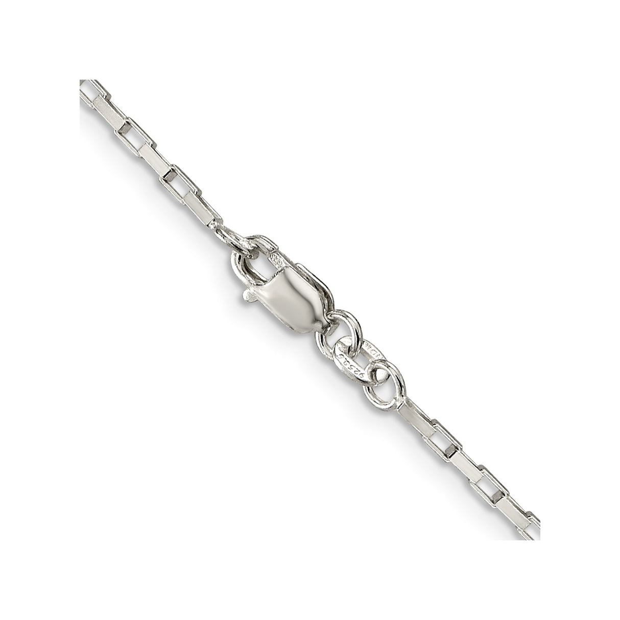 925 White Gold 1.65 mm Box Chain Necklace, Polished alternate angle