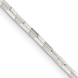 925 White Gold 1.65 mm Box Chain Necklace, Polished detail view