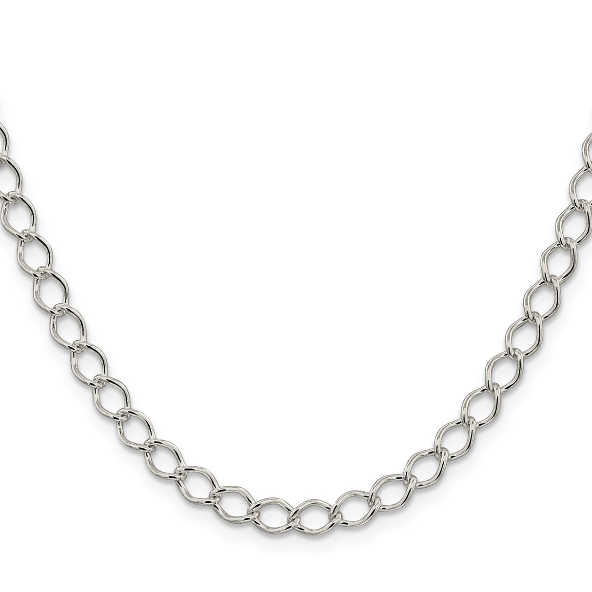 925 White Gold 5.75 mm Curb Chain Necklace, Polished