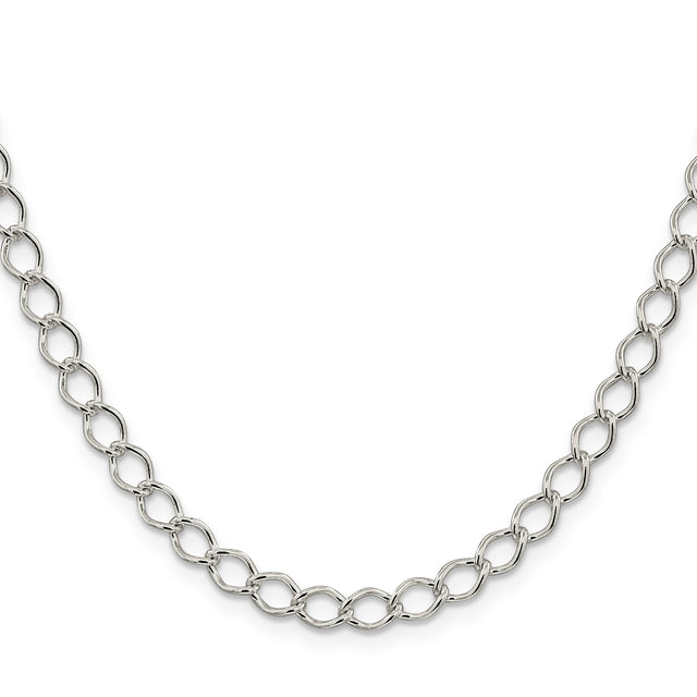 925 White Gold 5.75 mm Curb Chain Necklace, Polished