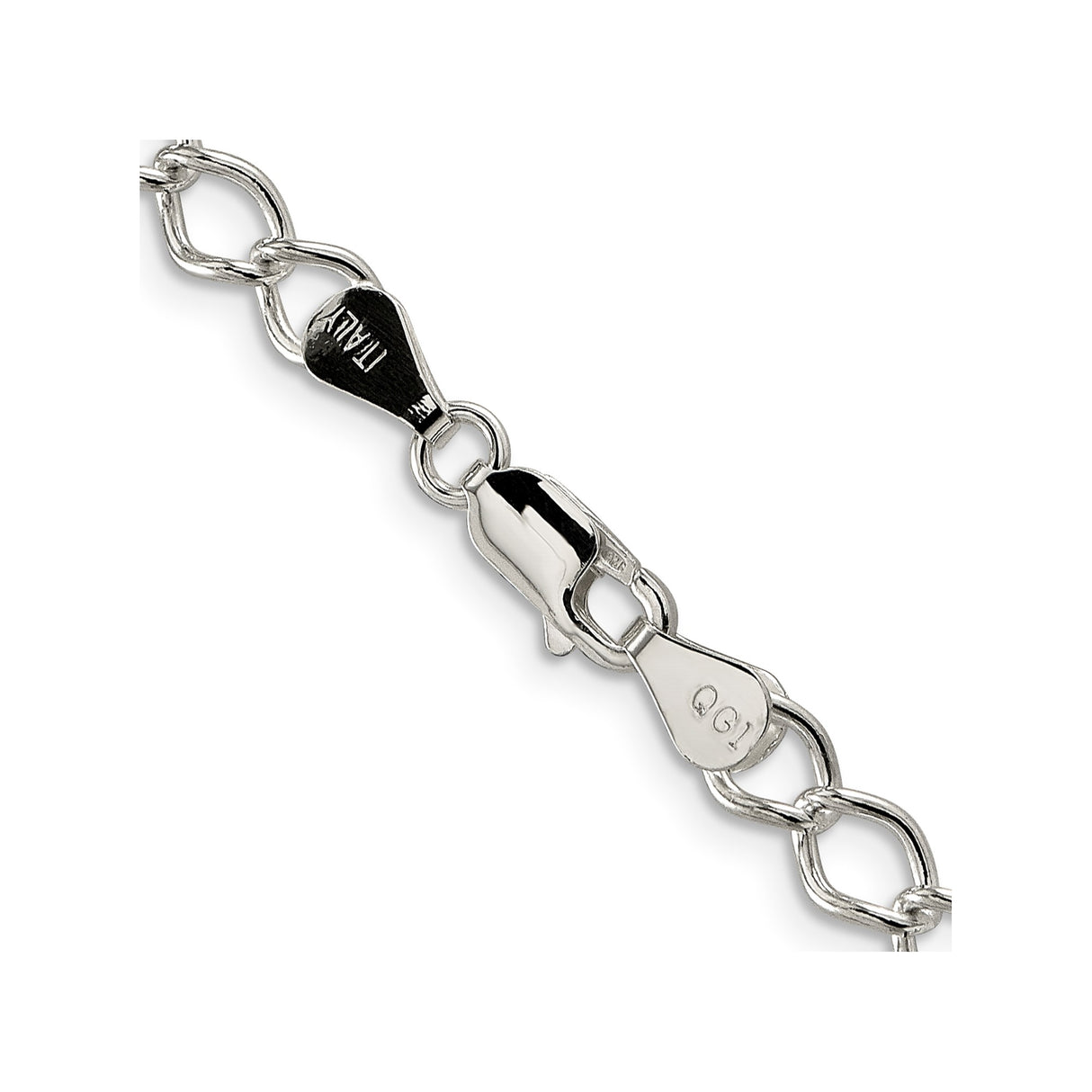 925 White Gold 5.75 mm Curb Chain Necklace, Polished alternate angle