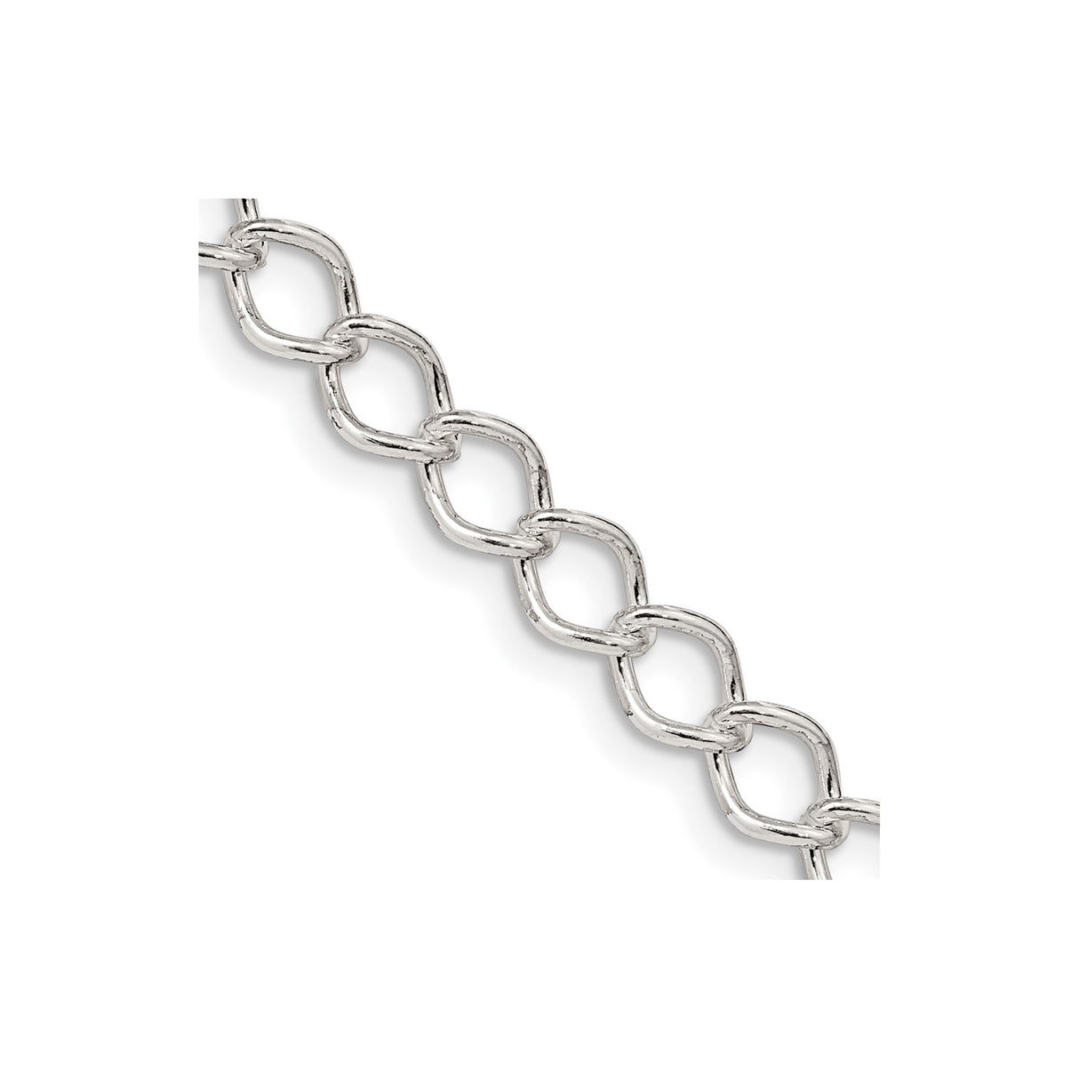 925 White Gold 5.75 mm Curb Chain Necklace, Polished detail view