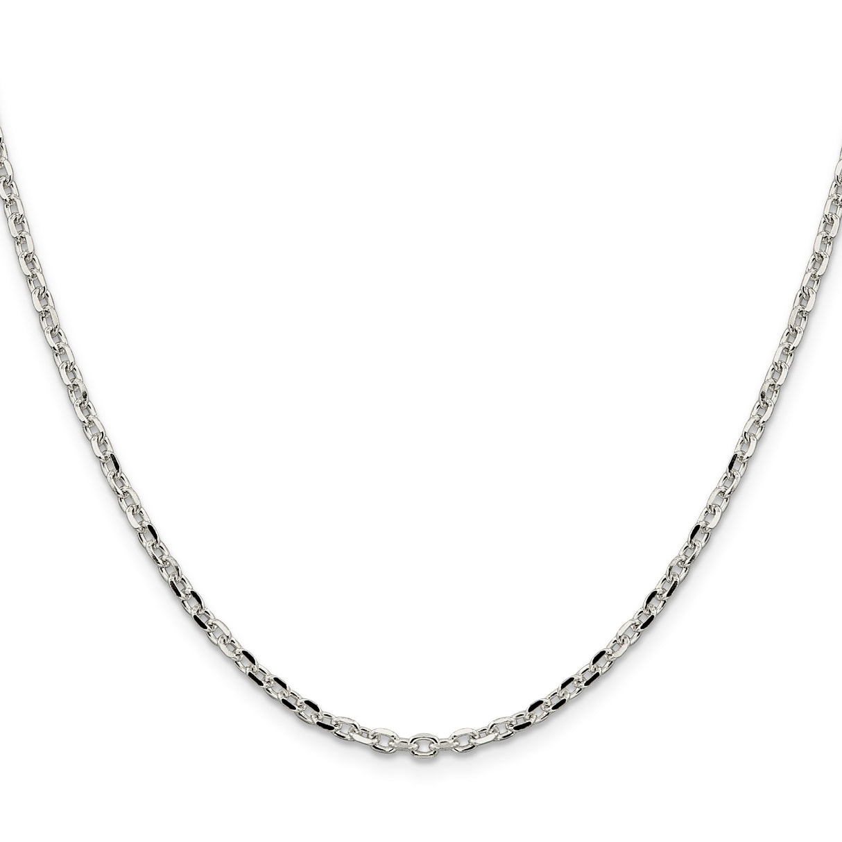 925 White Gold 2.75 mm Polished Chain Necklace, Solid