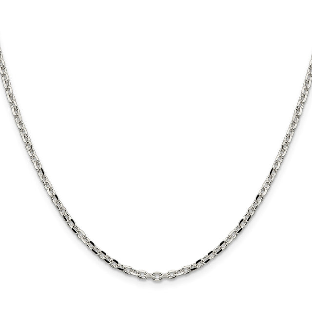 925 White Gold 2.75 mm Polished Chain Necklace, Solid
