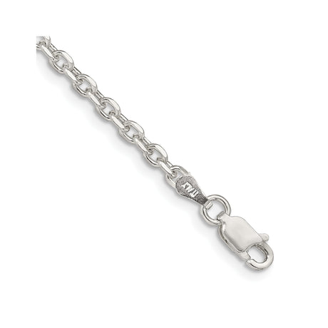 925 White Gold 2.75 mm Polished Chain Bracelet, Solid shown for scale