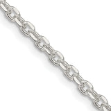 925 White Gold 2.75 mm Polished Chain Necklace, Solid detail view