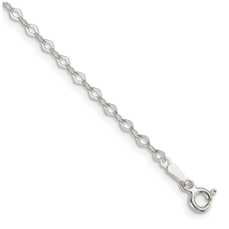925 White Gold 2.25 mm Polished Chain Bracelet, Solid shown for scale
