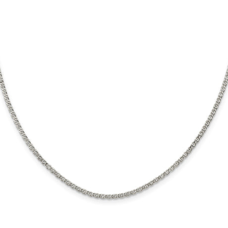 925 White Gold 2 mm Polished Chain Necklace, Solid