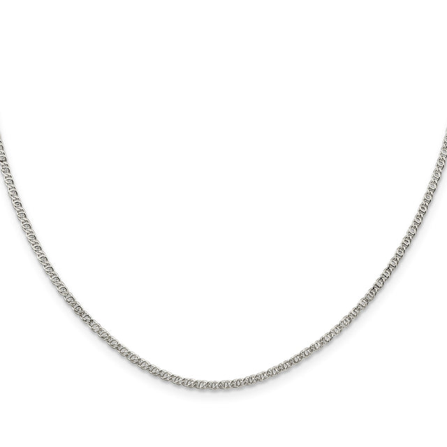 925 White Gold 2 mm Polished Chain Necklace, Solid