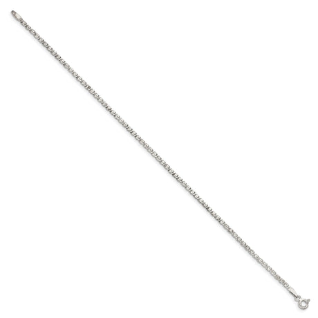 925 White Gold 2 mm Polished Chain Anklet, Solid
