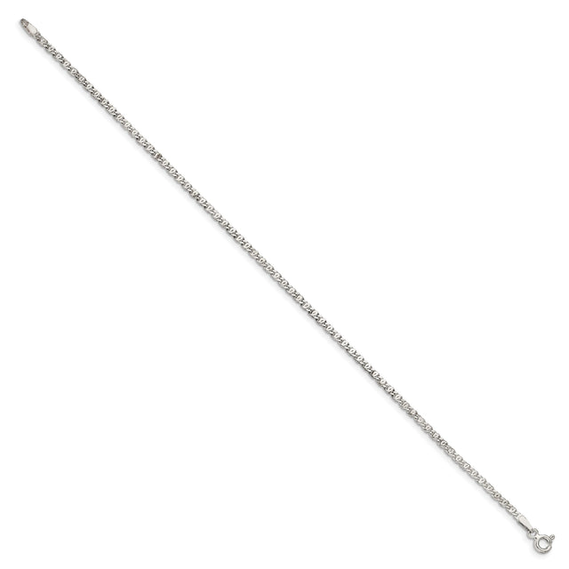 925 White Gold 2 mm Polished Chain Bracelet, Solid