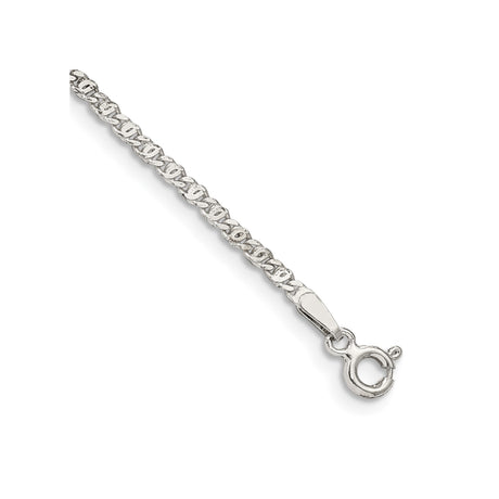 925 White Gold 2 mm Polished Chain Anklet, Solid shown for scale