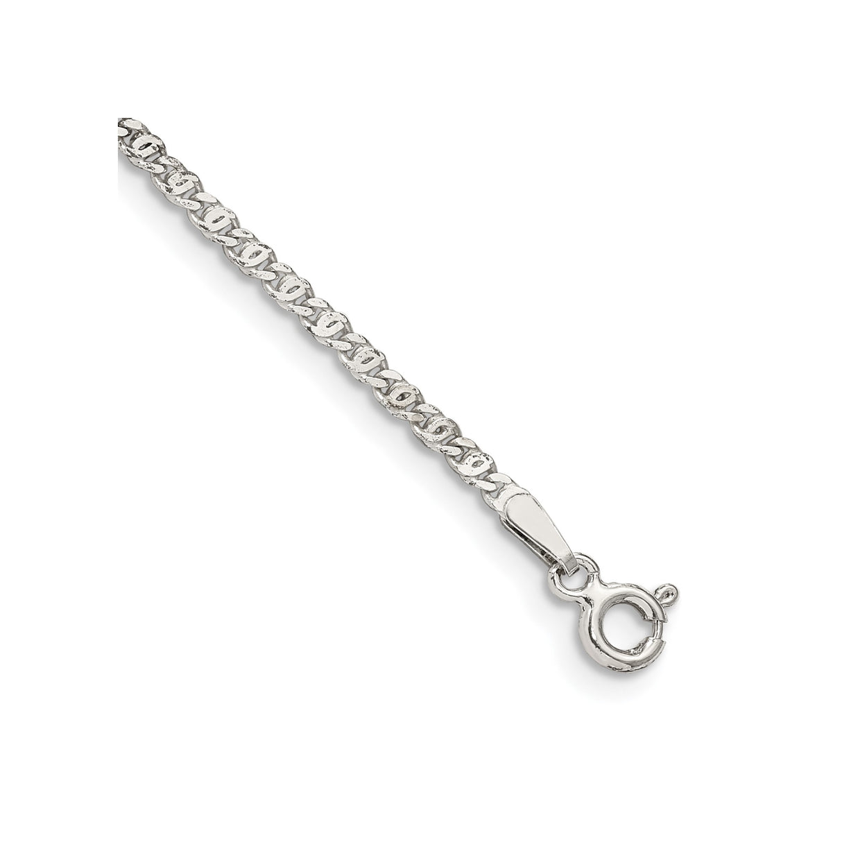 925 White Gold 2 mm Polished Chain Bracelet, Solid shown for scale