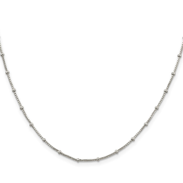 925 White Gold 1.25 mm Polished Chain Necklace, Solid