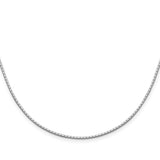 925 White Gold 1.25 mm Box Chain Necklace, Polished