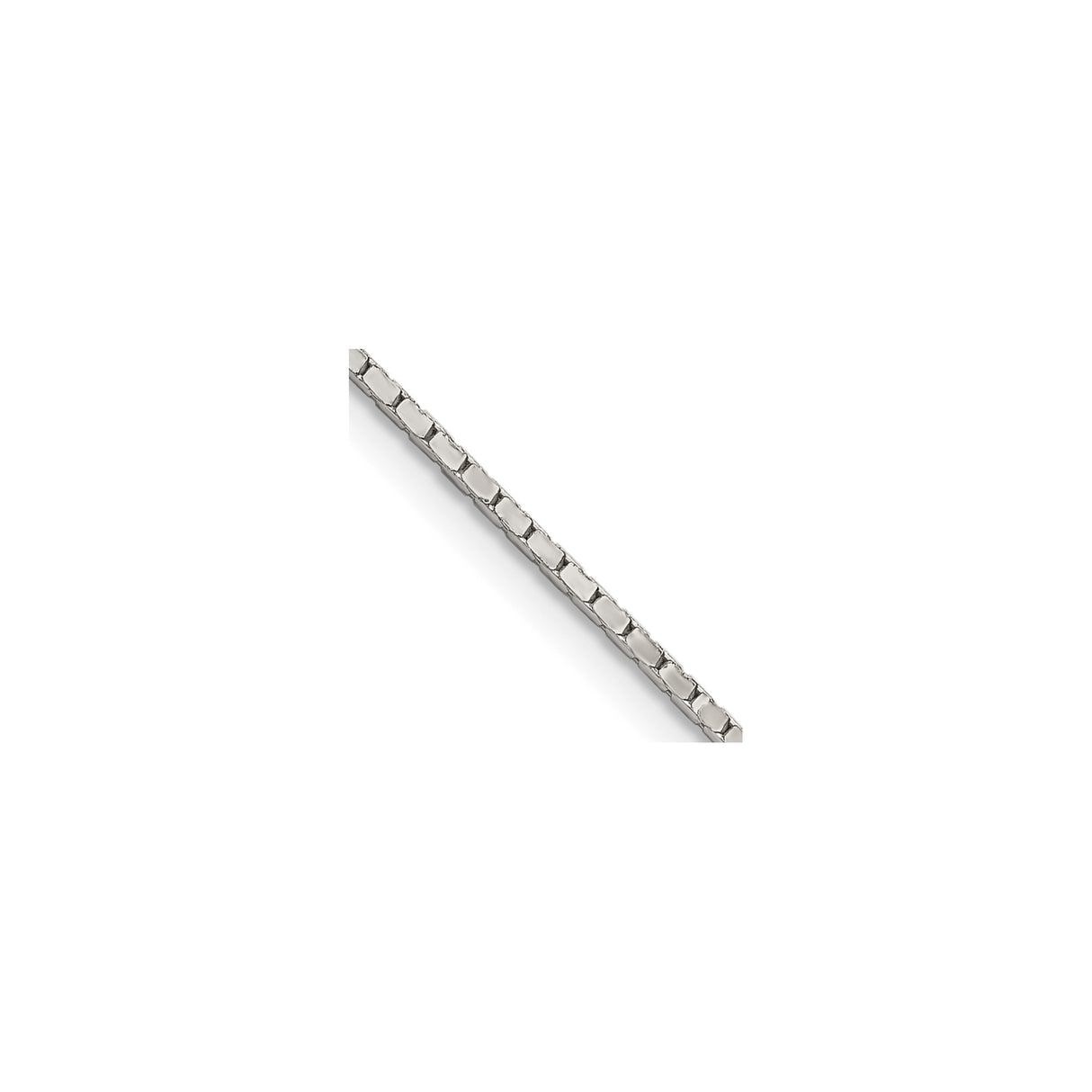 925 White Gold 1.25 mm Box Chain Necklace, Polished detail view