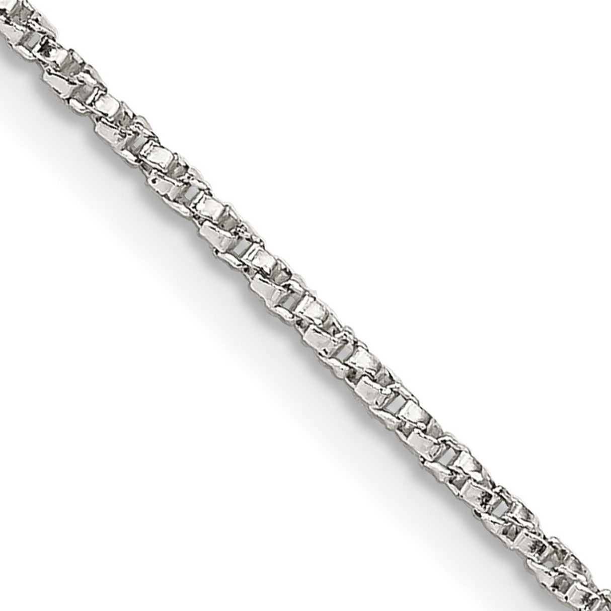 925 White Gold 1.25 mm Box Chain Necklace, Polished detail view