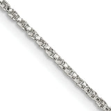 925 White Gold 1.25 mm Box Chain Necklace, Polished detail view