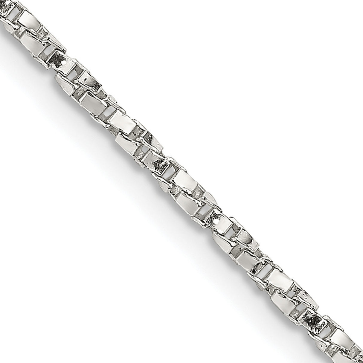 925 White Gold 1.75 mm Box Chain Necklace, Polished detail view