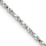 925 White Gold 1.75 mm Box Chain Necklace, Polished detail view