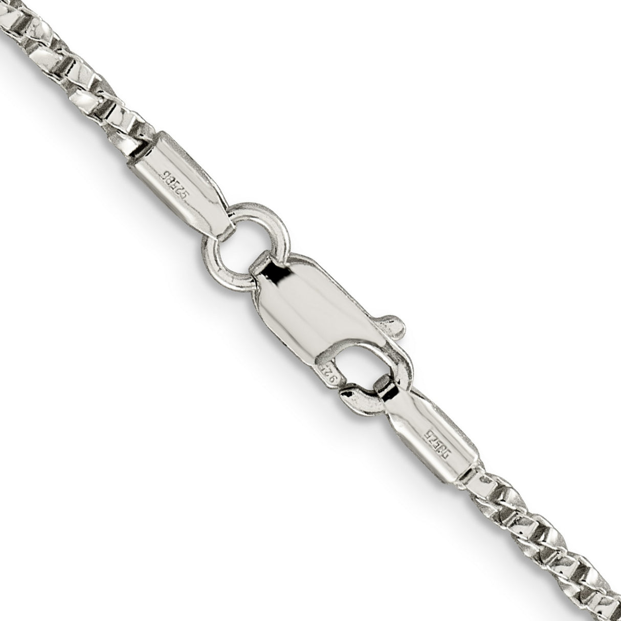 925 White Gold 2.25 mm Box Chain Necklace, Polished alternate angle