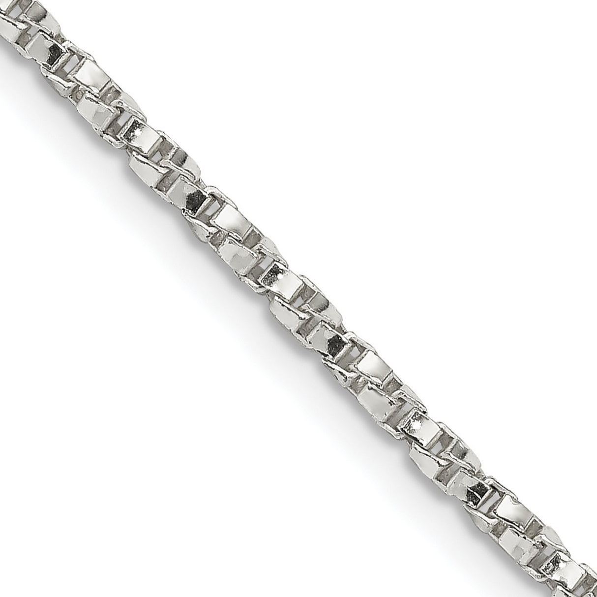 925 White Gold 2.25 mm Box Chain Necklace, Polished detail view