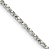 925 White Gold 2.25 mm Box Chain Necklace, Polished detail view