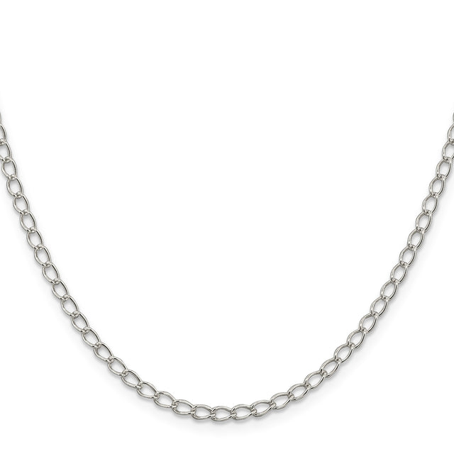 925 White Gold 3 mm Curb Chain Necklace, Polished