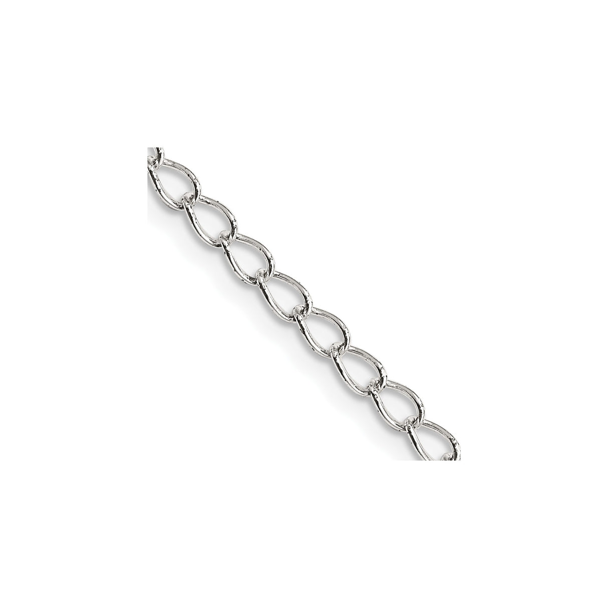 925 White Gold 3 mm Curb Chain Necklace, Polished detail view