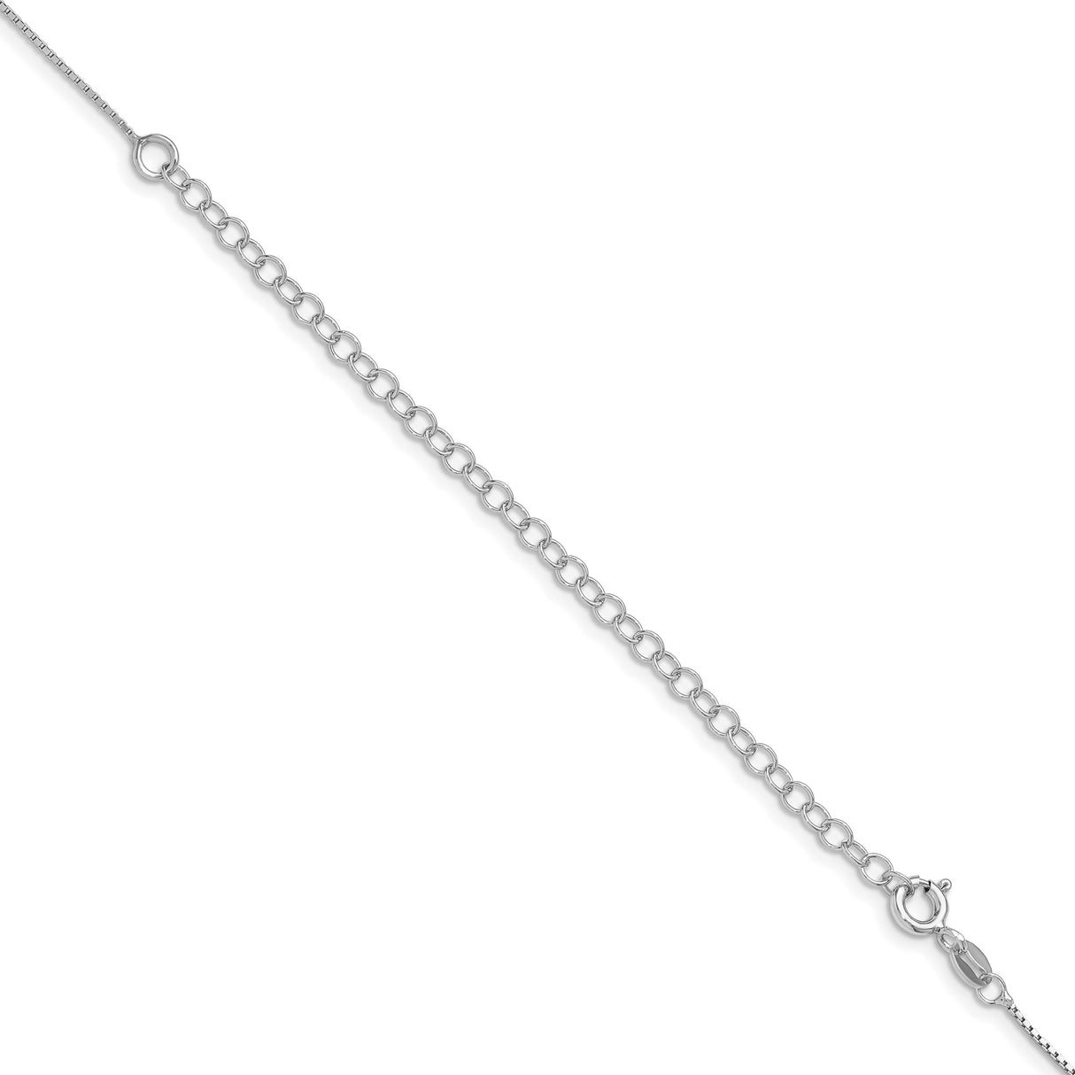 925 White Gold 0.6 mm Box Chain Necklace, Polished detail view