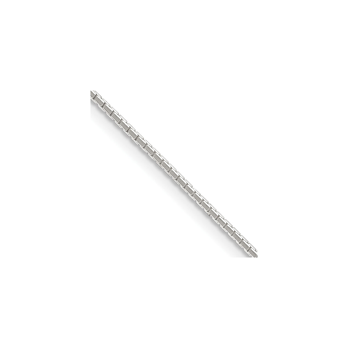 925 White Gold 0.9 mm Box Chain Necklace, Polished detail view