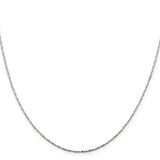 925 White Gold 1 mm Polished Chain Necklace, Solid