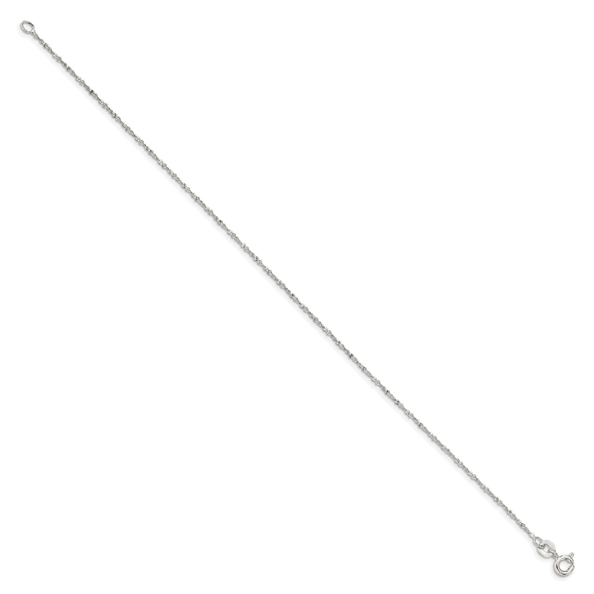925 White Gold 1 mm Polished Chain Anklet, Solid