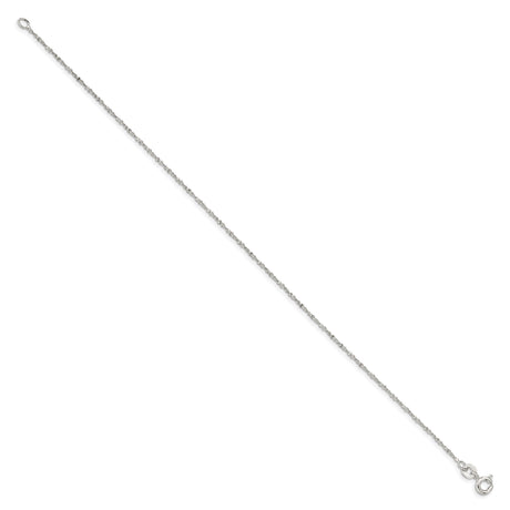 925 White Gold 1 mm Polished Chain Anklet, Solid