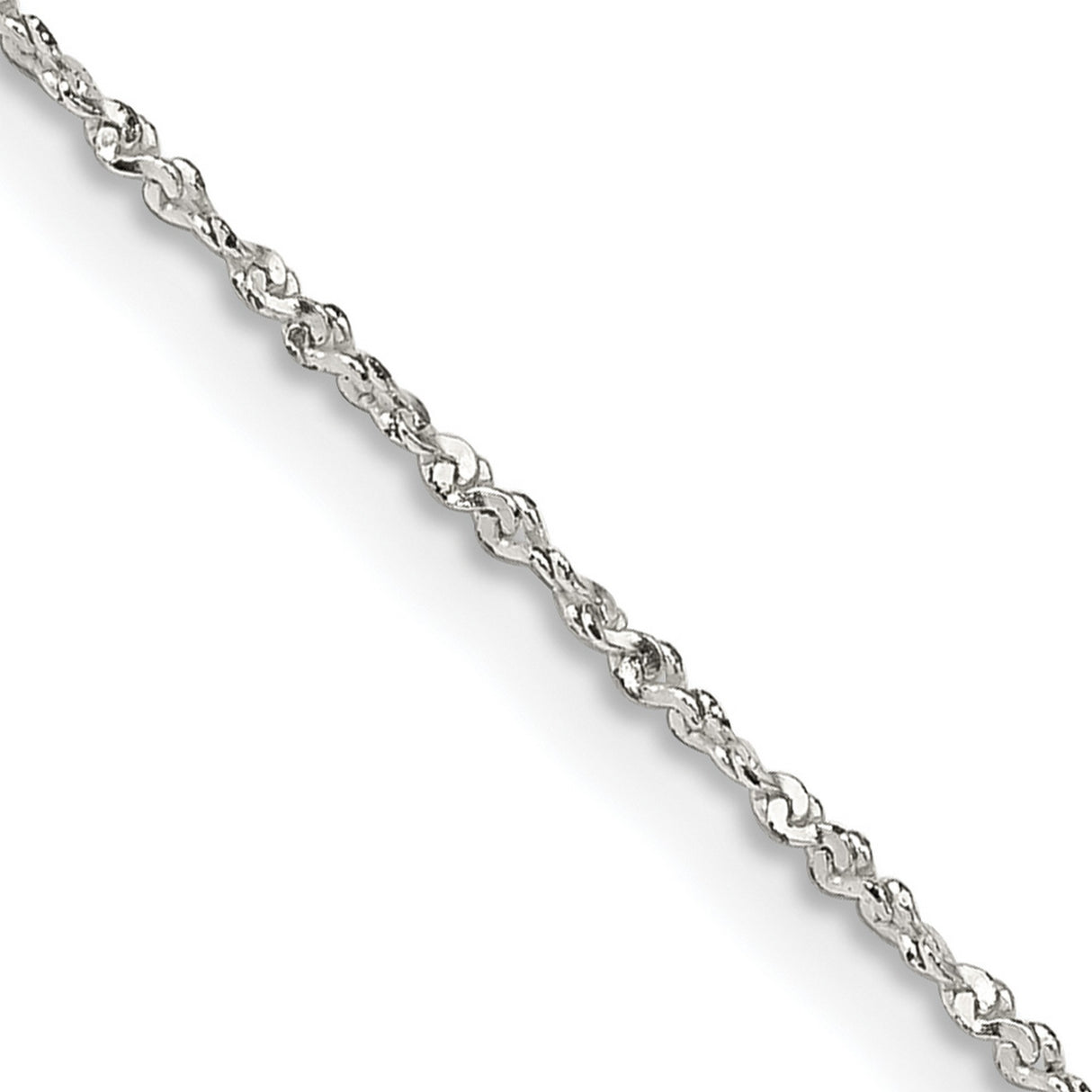 925 White Gold 1 mm Polished Chain Necklace, Solid detail view