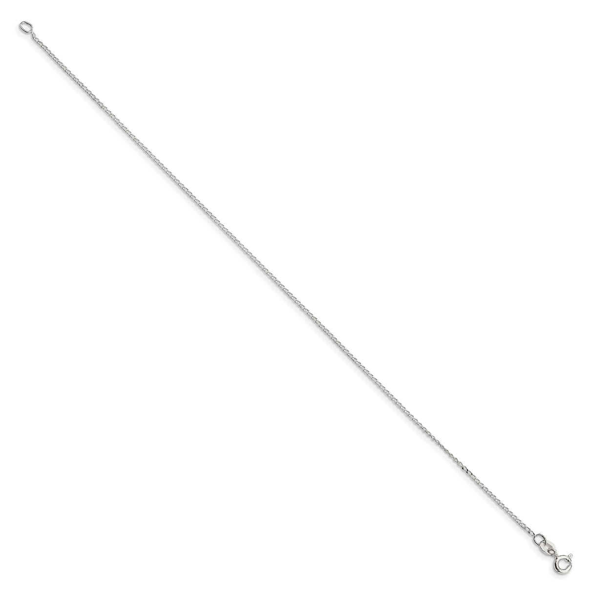 925 White Gold 1 mm Curb Chain Anklet, Polished