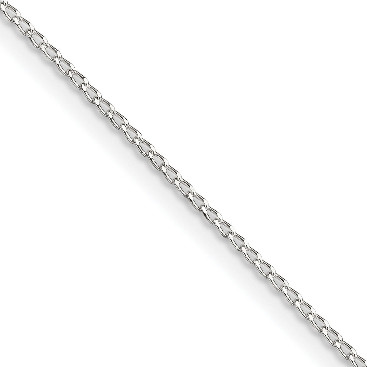 925 White Gold 1 mm Curb Chain Necklace, Polished detail view