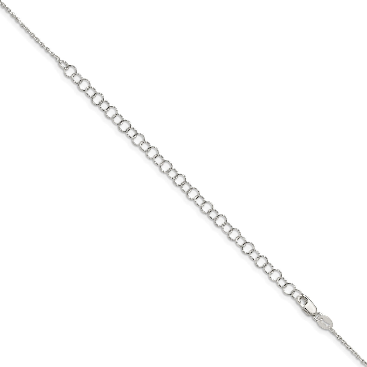 925 White Gold 1.25 mm Polished Chain Necklace, Solid detail view
