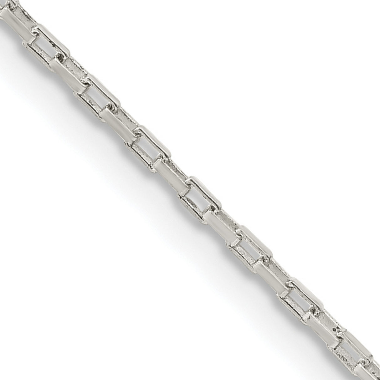 925 White Gold 1.3 mm Box Chain Necklace, Polished detail view
