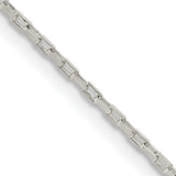 925 White Gold 1.3 mm Box Chain Necklace, Polished detail view