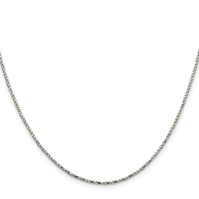 925 White Gold 1.35 mm Box Chain Necklace, Polished