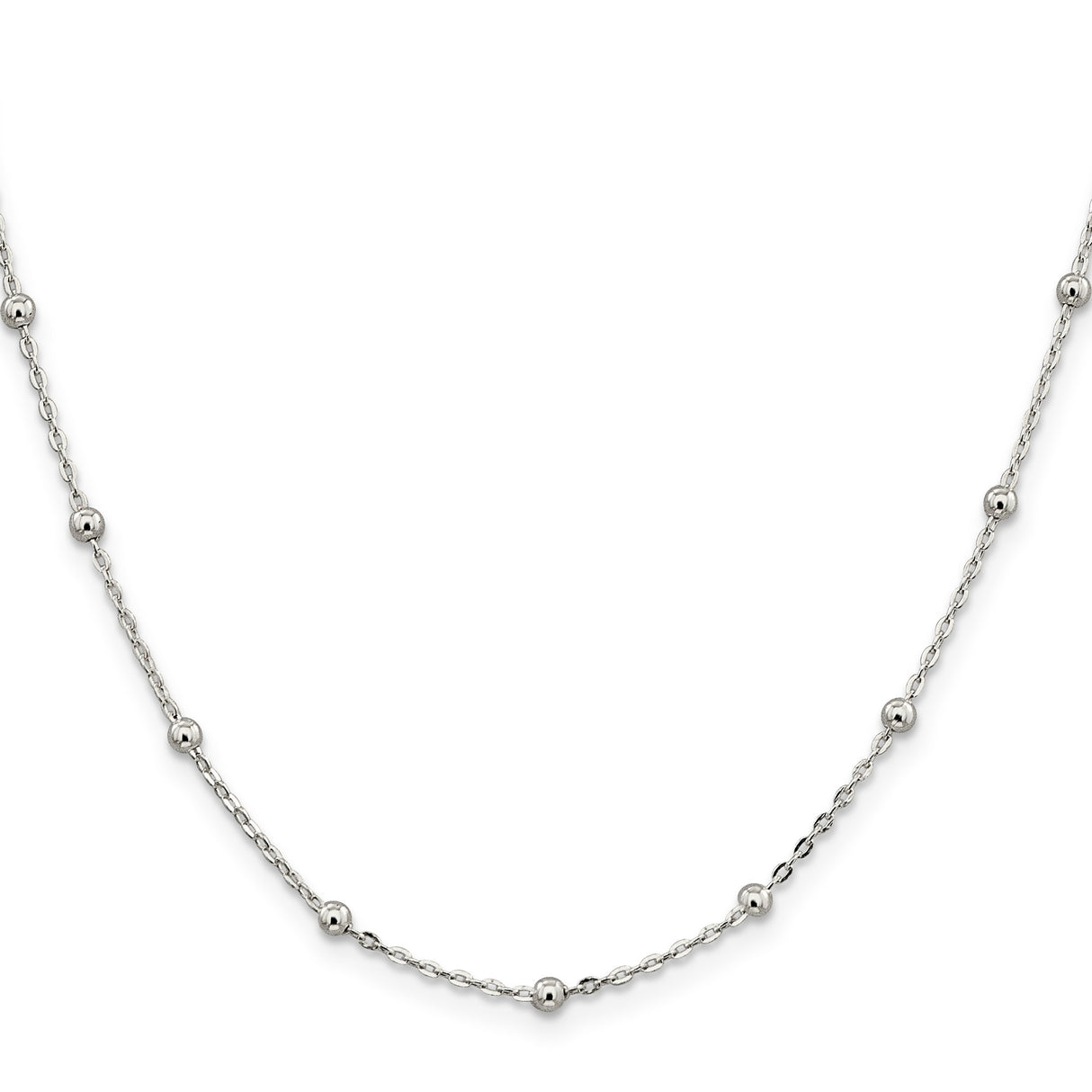 925 White Gold 1.3 mm Polished Chain Necklace, Solid