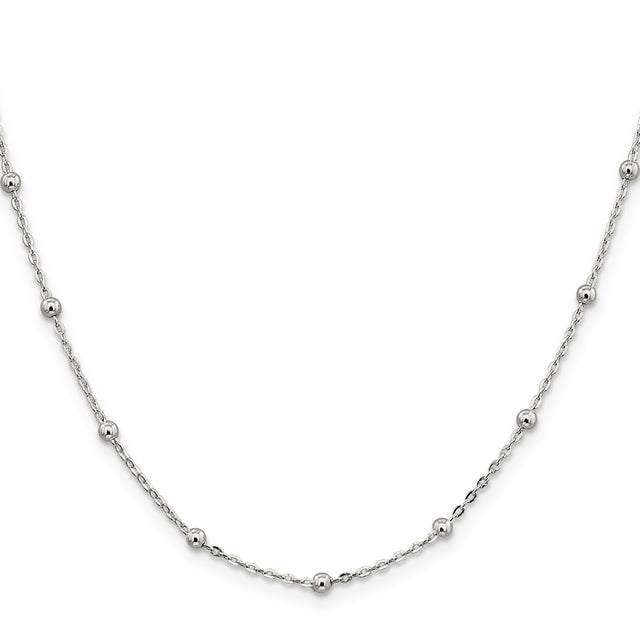 925 White Gold 1.3 mm Polished Chain Necklace, Solid