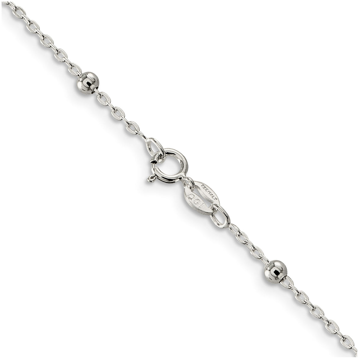 925 White Gold 1.3 mm Polished Chain Necklace, Solid alternate angle