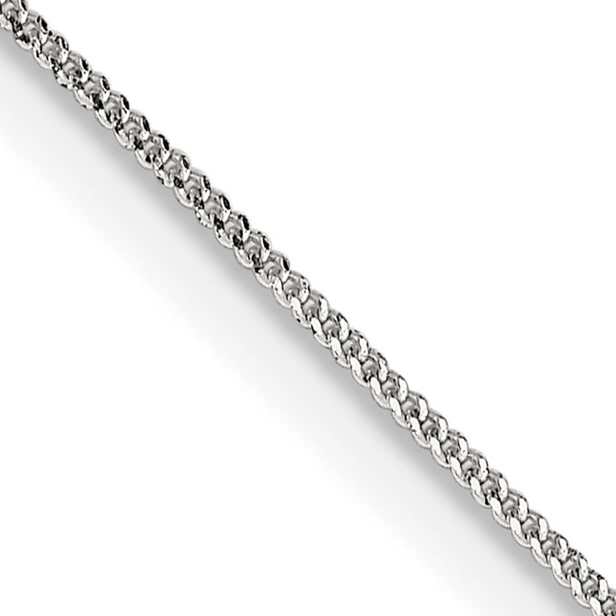 925 White Gold 0.8 mm Curb Chain Necklace, Polished detail view