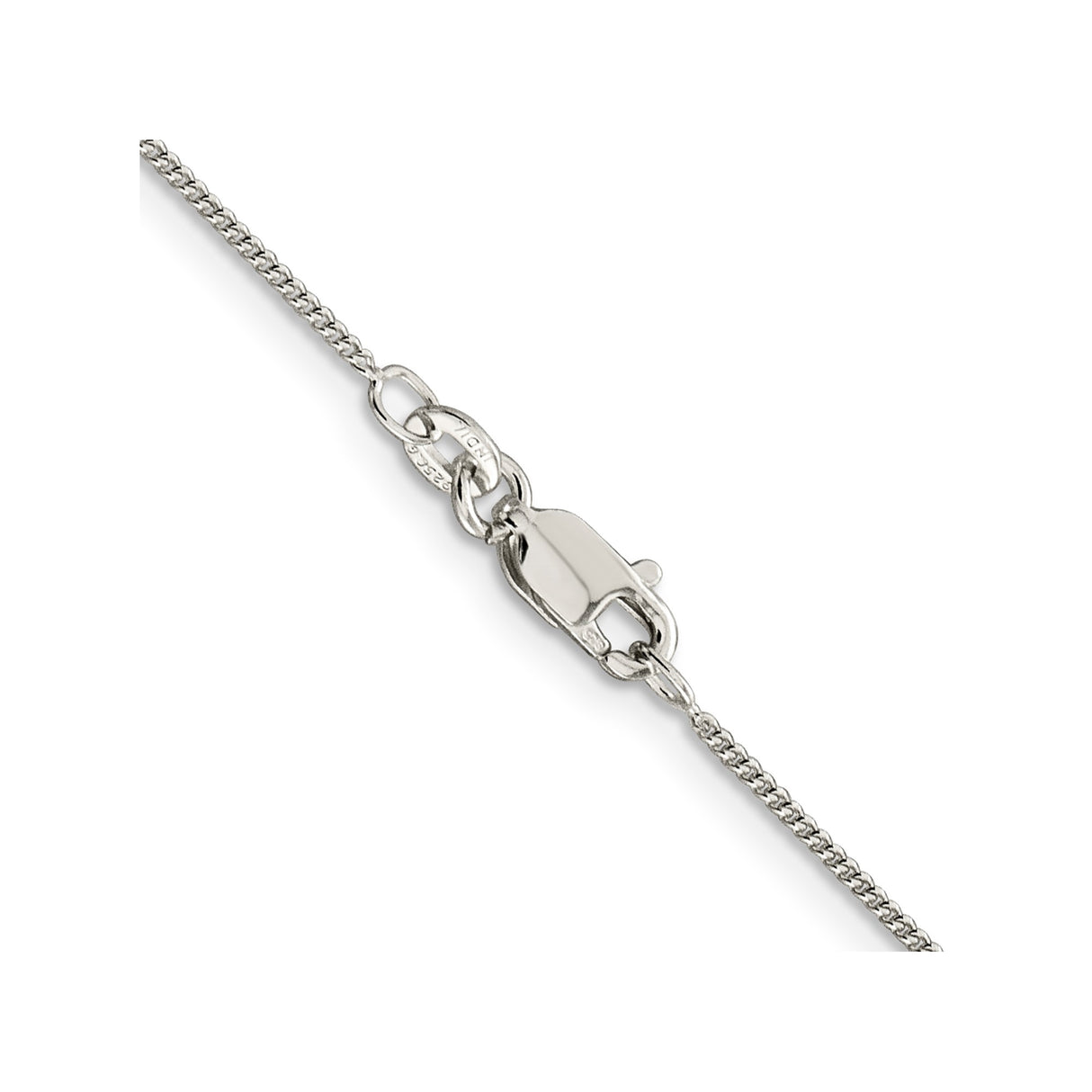 925 White Gold 1 mm Curb Chain Necklace, Polished alternate angle