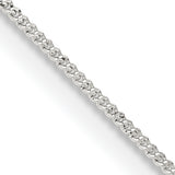 925 White Gold 1 mm Curb Chain Necklace, Polished detail view