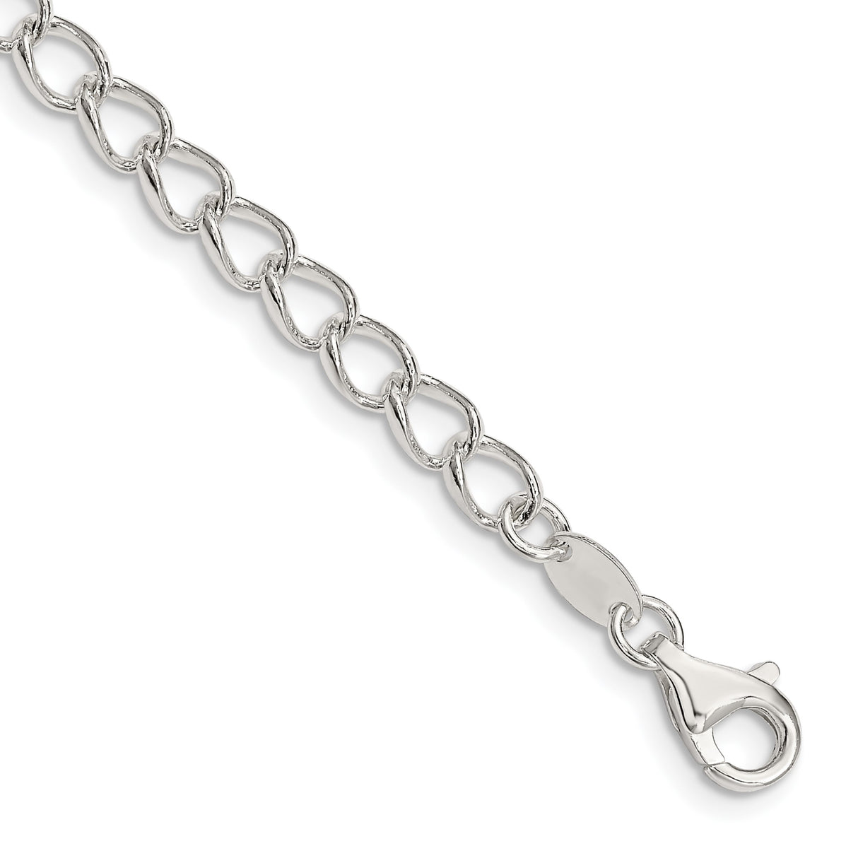 925 White Gold 4.5 mm Curb Chain Bracelet, Polished shown for scale