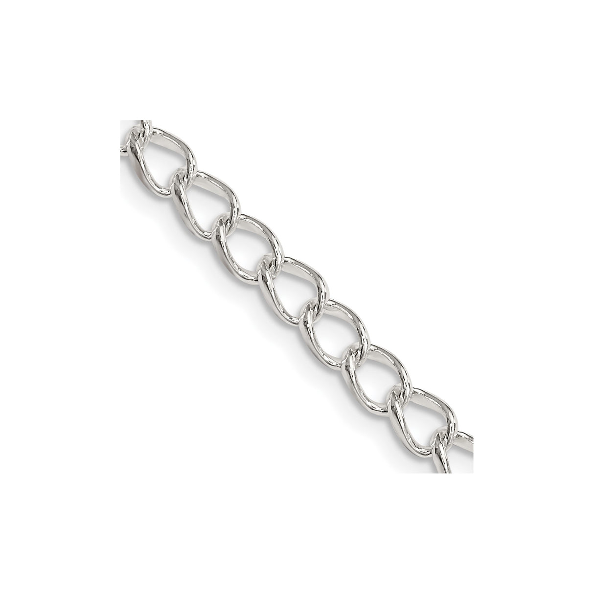 925 White Gold 4.5 mm Curb Chain Necklace, Polished detail view