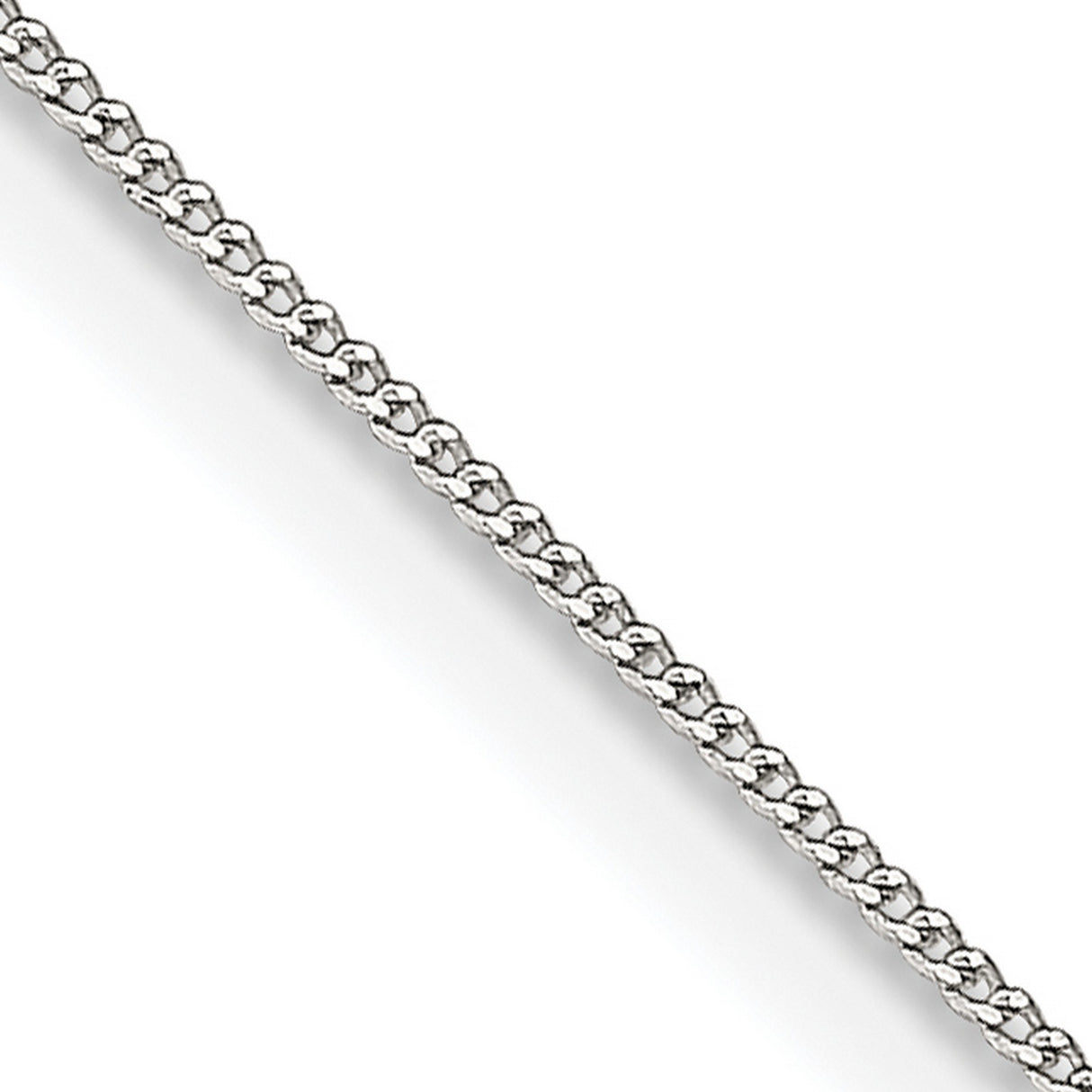 925 White Gold 0.5 mm Curb Chain Necklace, Polished detail view